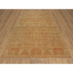 8'x9'10" Brown and Orange Oushak Design Hand Knotted Pure Wool Oriental Rug