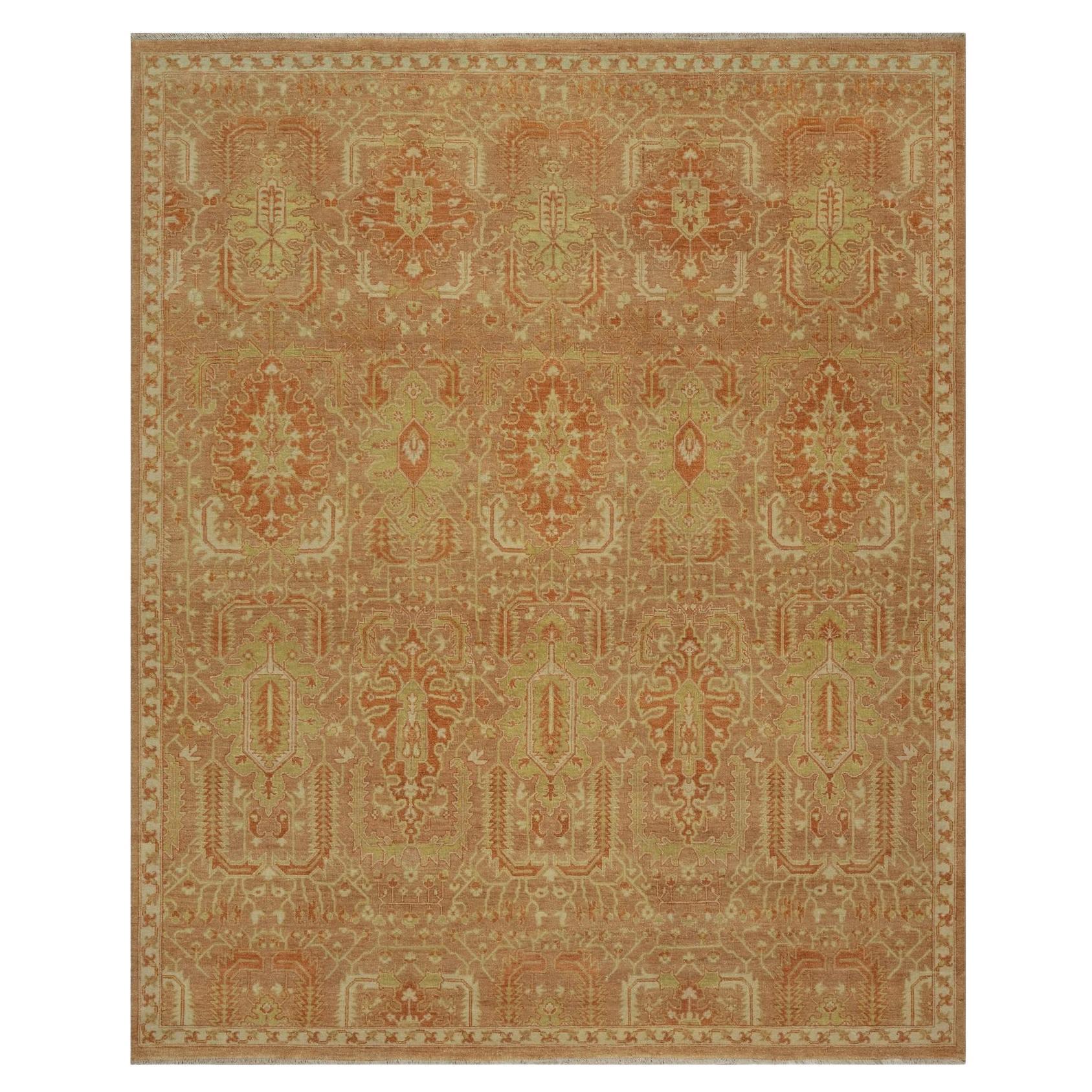 8'x9'10" Tapis d'Orient en pure laine nouée à la main, design Oushak marron et orange en vente