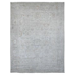 8
x9
10" Cloud Gray Afghan Angora Oushak Leaf Design Tapis en pure laine noué à la main