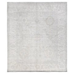 8'x9'10" Cloud Gray White Wash Peshawar Hand Knotted Pure Wool Oriental Rug