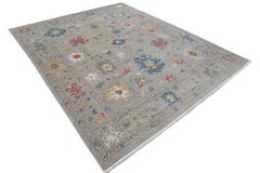 Tappeto turco floreale contemporaneo 8'x9'10", interamente in lana, stile Oushak