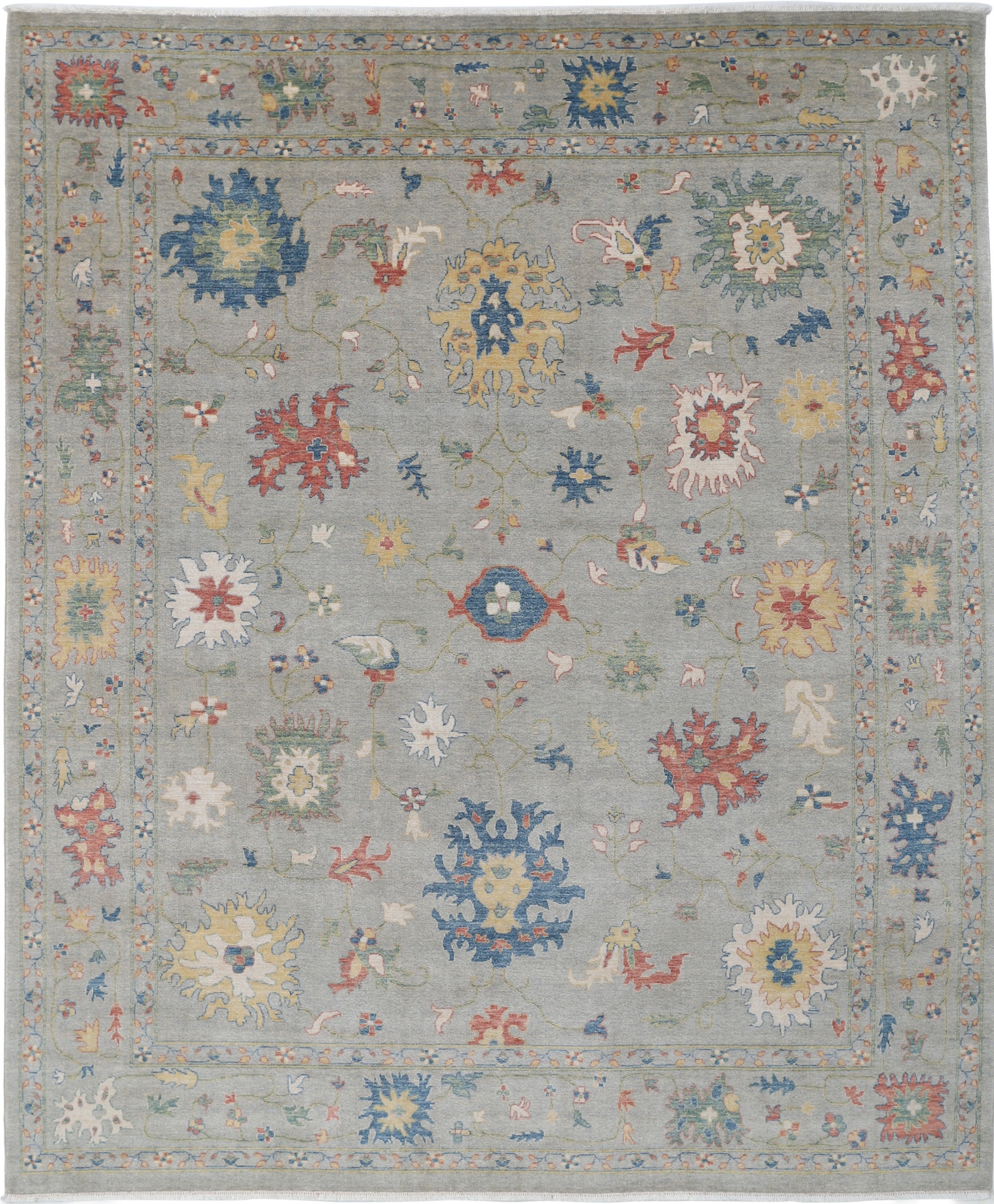 8'x9'10" Contemporary Floral Turkish Area Rug, All Wool, Oushak Style Carpet