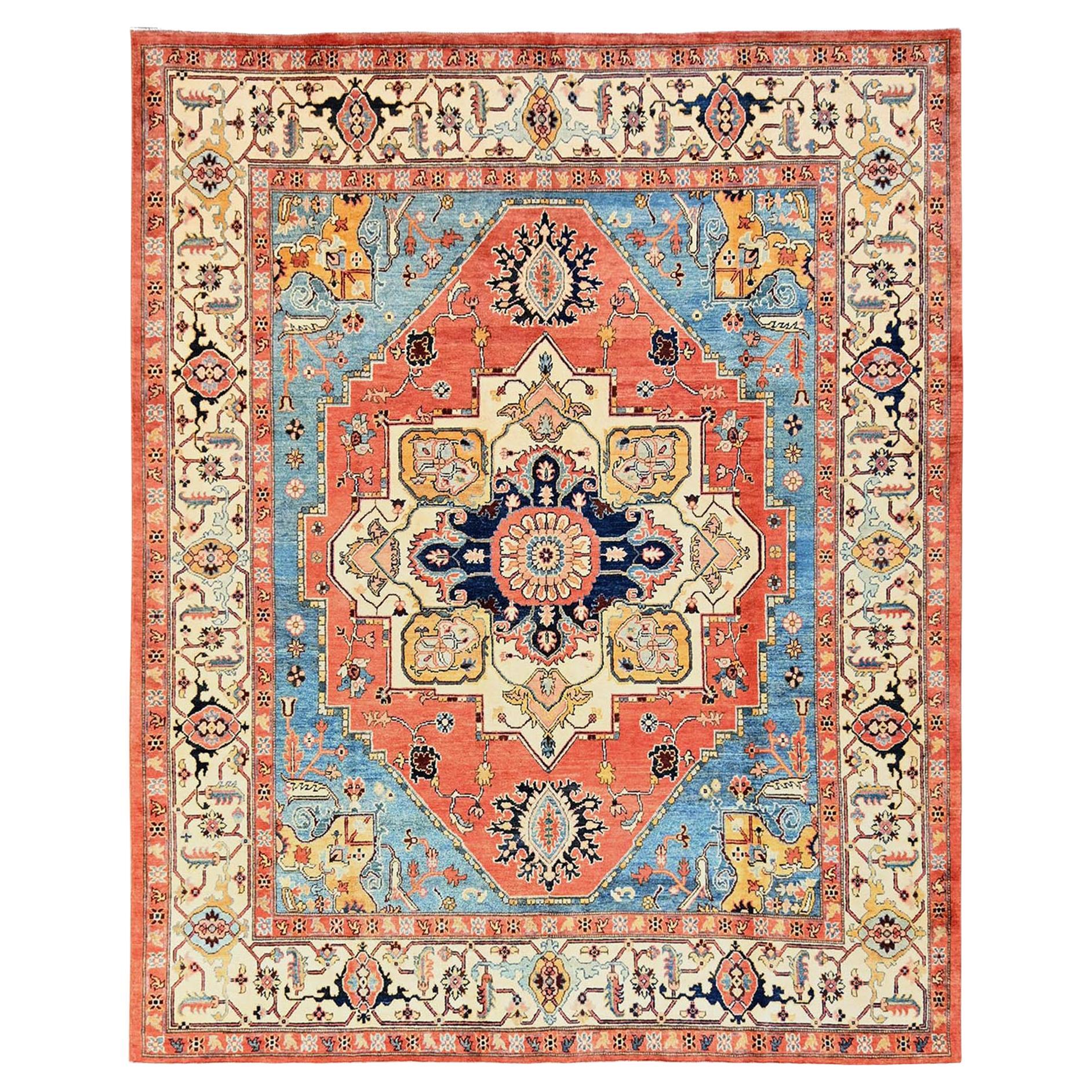 8
x9
10" Korallen Farbe Afghan Peshawar Serapi Heriz Design Hand geknüpfte Wolle Teppich