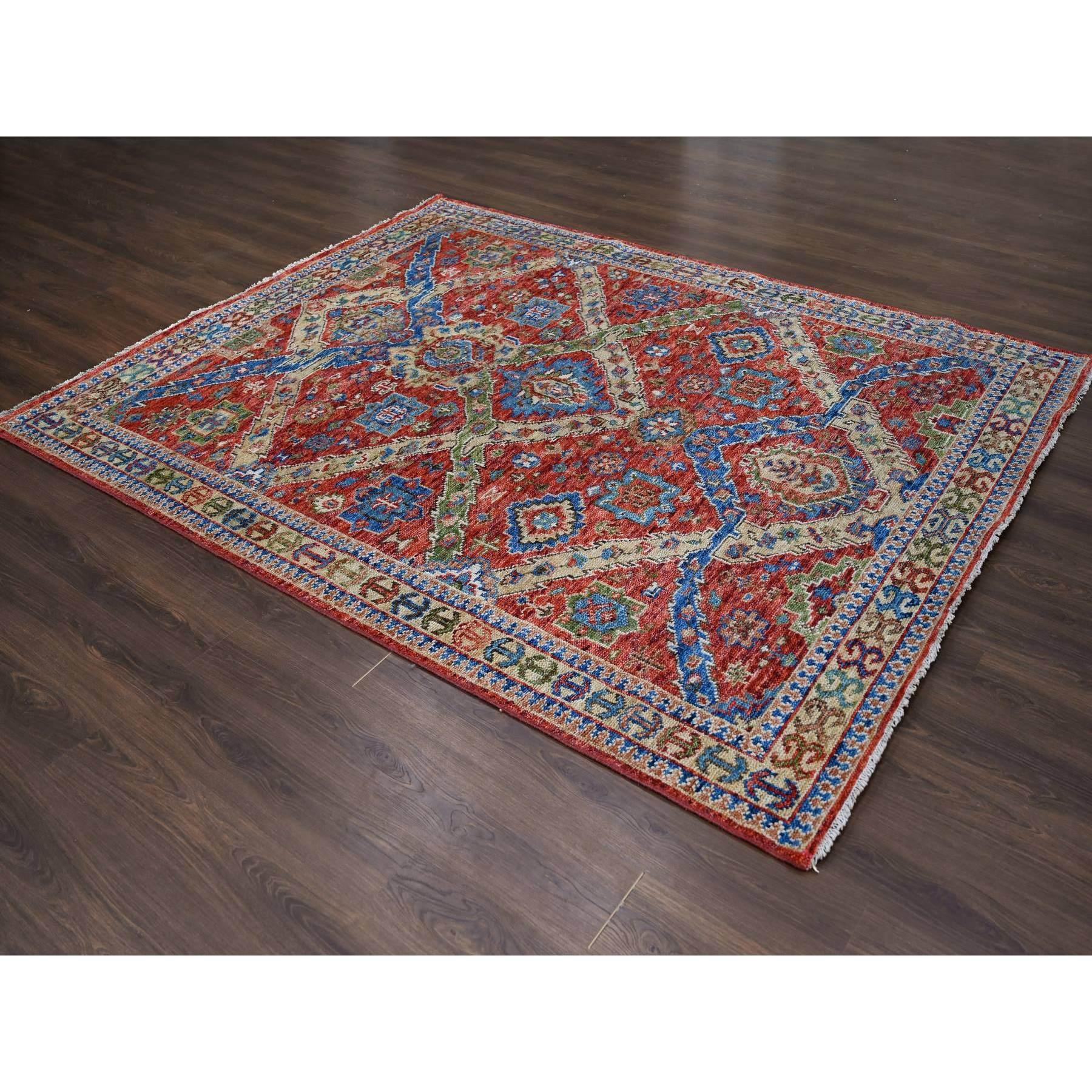 Alfombra Oriental de Lana Anudada a Mano con Diseño All Over Heriz Rojo Coral 8'x9'10 Heriz Serapi en venta