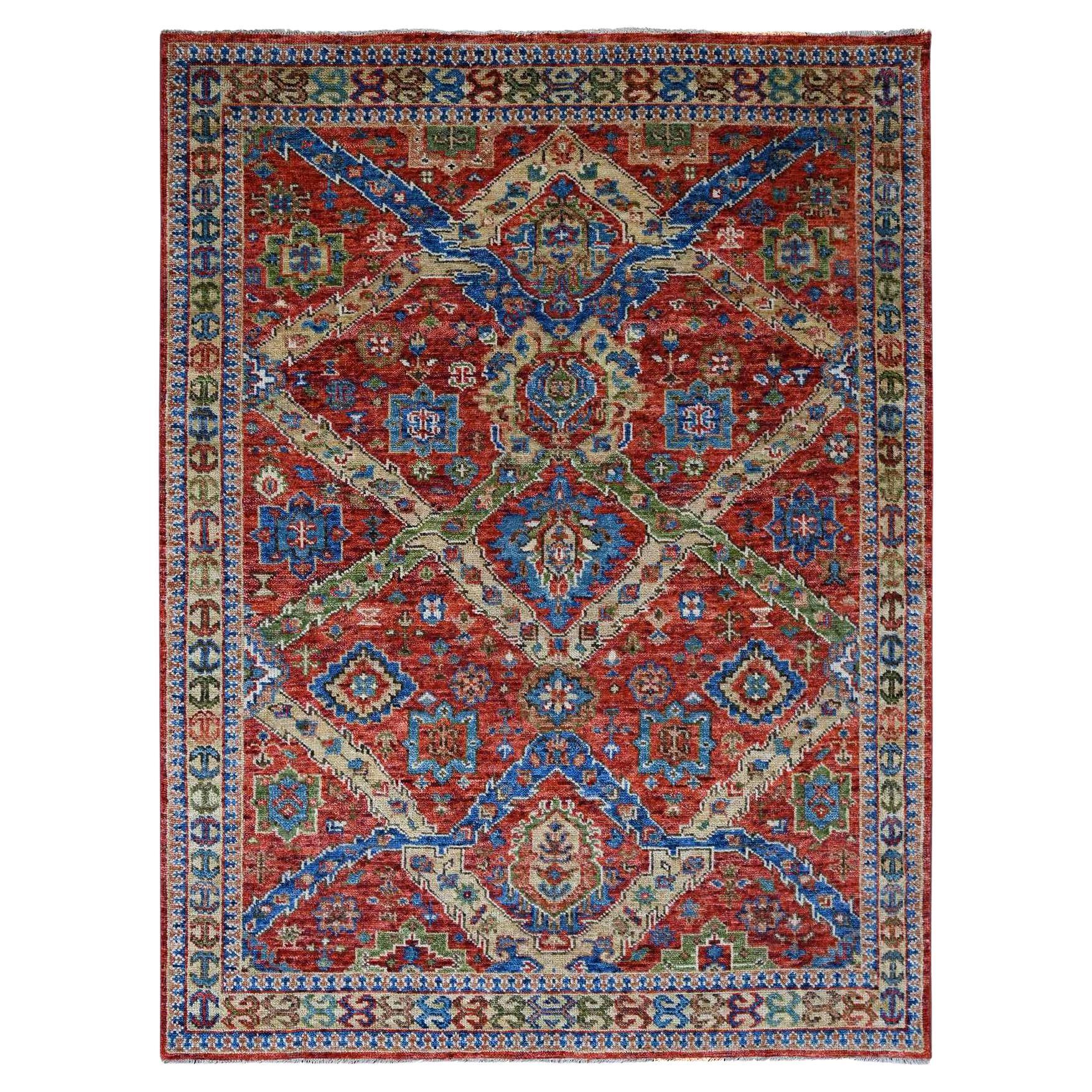 8'x9'10" Coral Red Heriz with All Over Design Hand Knotted Wool Oriental Rug