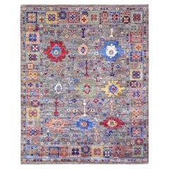 8'x9'10" Goose Gray Aryana Collection Antique Mahal Design Rugs en laine noués à la main