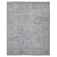 8'x9'10" Grigio Afghan Angora Oushak Leaf Design/One Tappeto Orientale in Lana Annodato a Mano