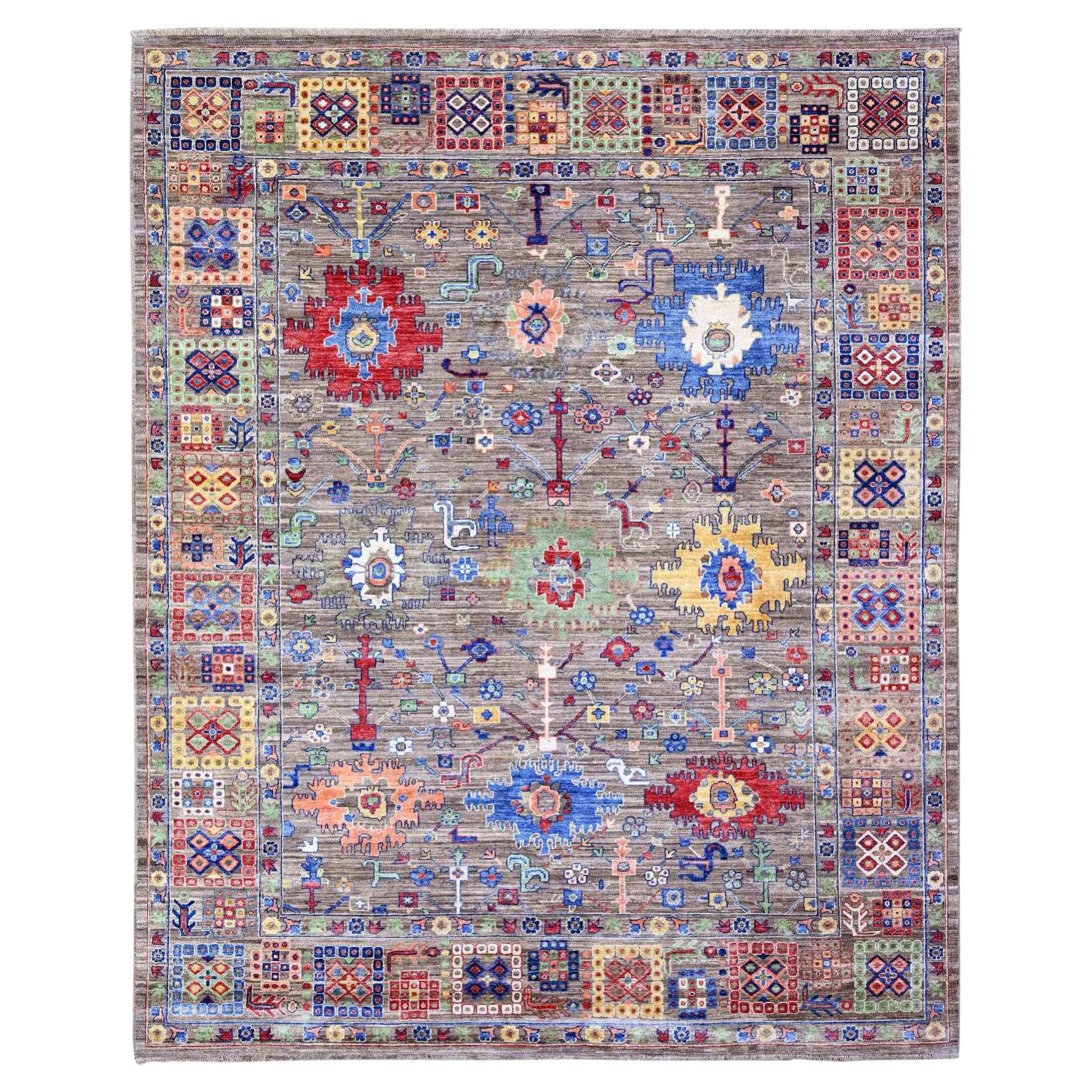 8'x9'10" Gray Aryana Collection Antique Mahal Design Hand Knotted Pure Wool Rug