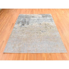 8'x9'10" Gray-Beige Galaxy Modern Abstract Design Hand Knotted Wool & Silk Rug