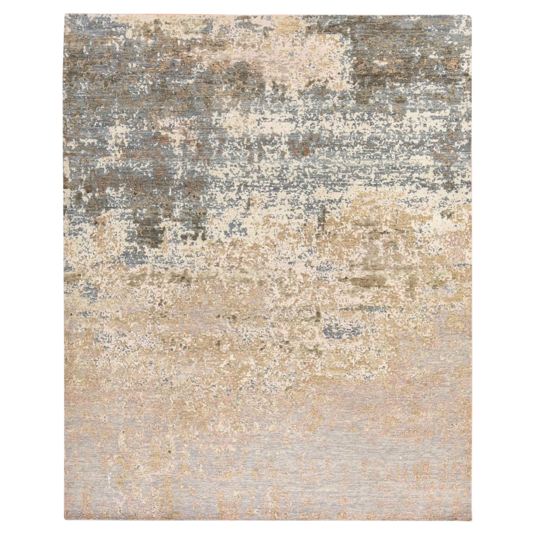 8'x9'10" Gray-Beige Galaxy Modern Abstract Design Hand Knotted Wool & Silk Rug