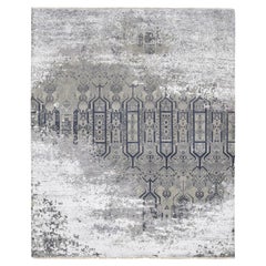 8'x9'10" Grau, gebrochene und gelöschte Design, Kunst Wolle und Seide Hand geknüpft Teppich