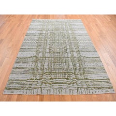 8'x9'10" Gray, Fine Jacquard Hand Loomed, Modern, Wool and Silk, Oriental Rug