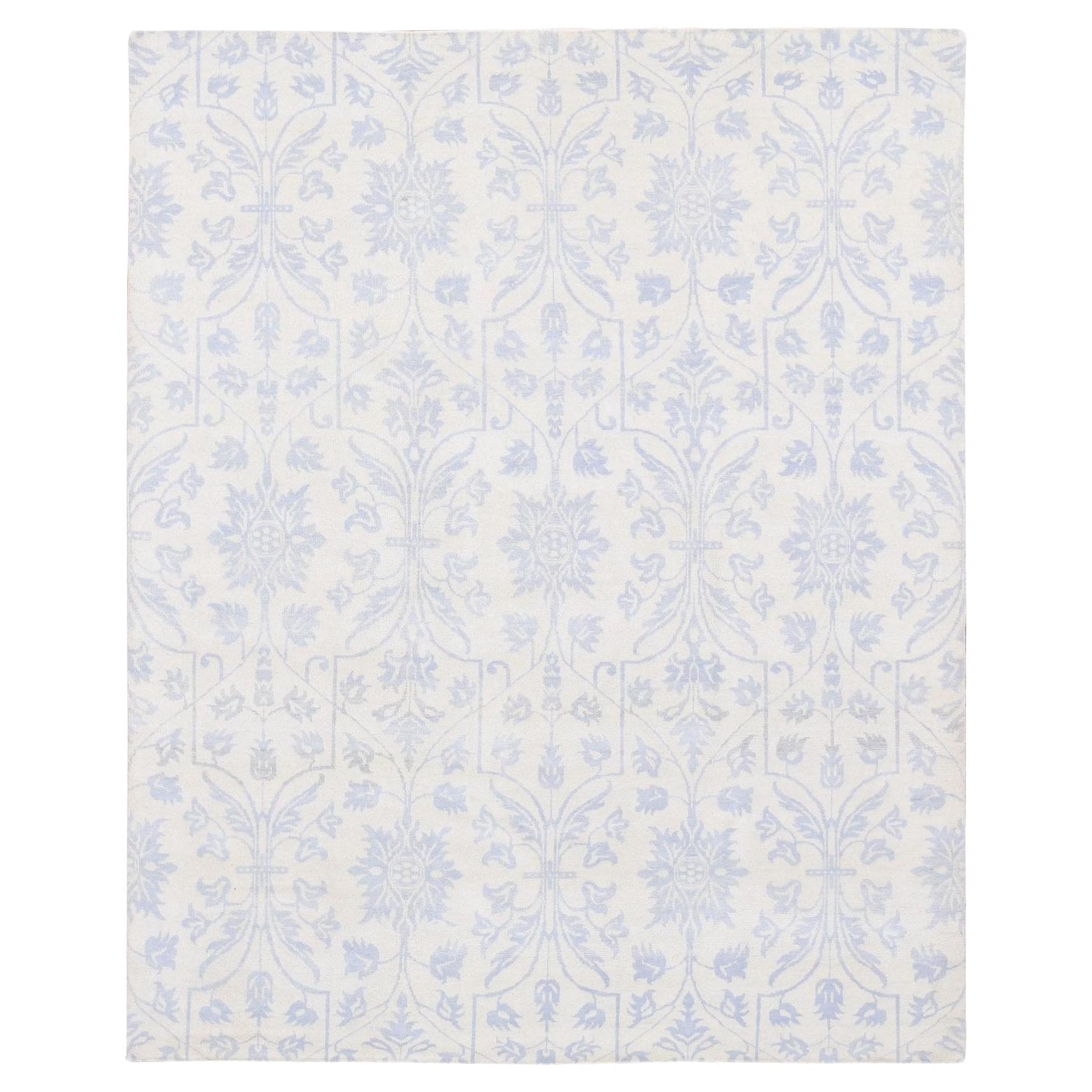 8
x9
10" Gray on Beige Lotus Flower Design Tone on Tone Hand Knotted Wool Rug For Sale