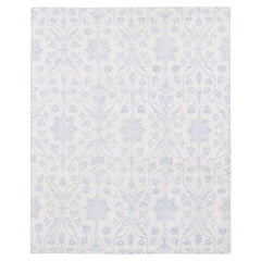 8'x9'10" Gray on Beige Lotus Flower Design Tone on Tone Hand Knotted Wool Rug