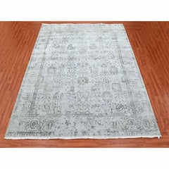 8'x9'10" Gray, Wool and Silk Hand Knotted, Persian Tabriz Design Oriental Rug
