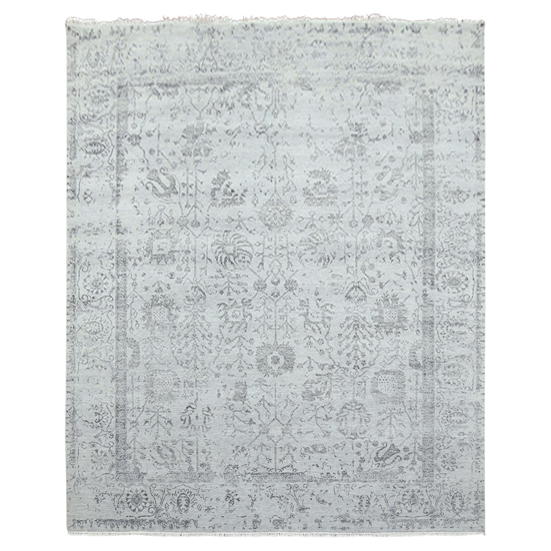 8'x9'10" Gray, Wool and Silk Hand Knotted, Persian Tabriz Design Oriental Rug