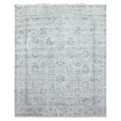 8'x9'10" Gris, Lana y Seda Anudada a Mano, Alfombra Oriental Persa de Diseño Tabriz