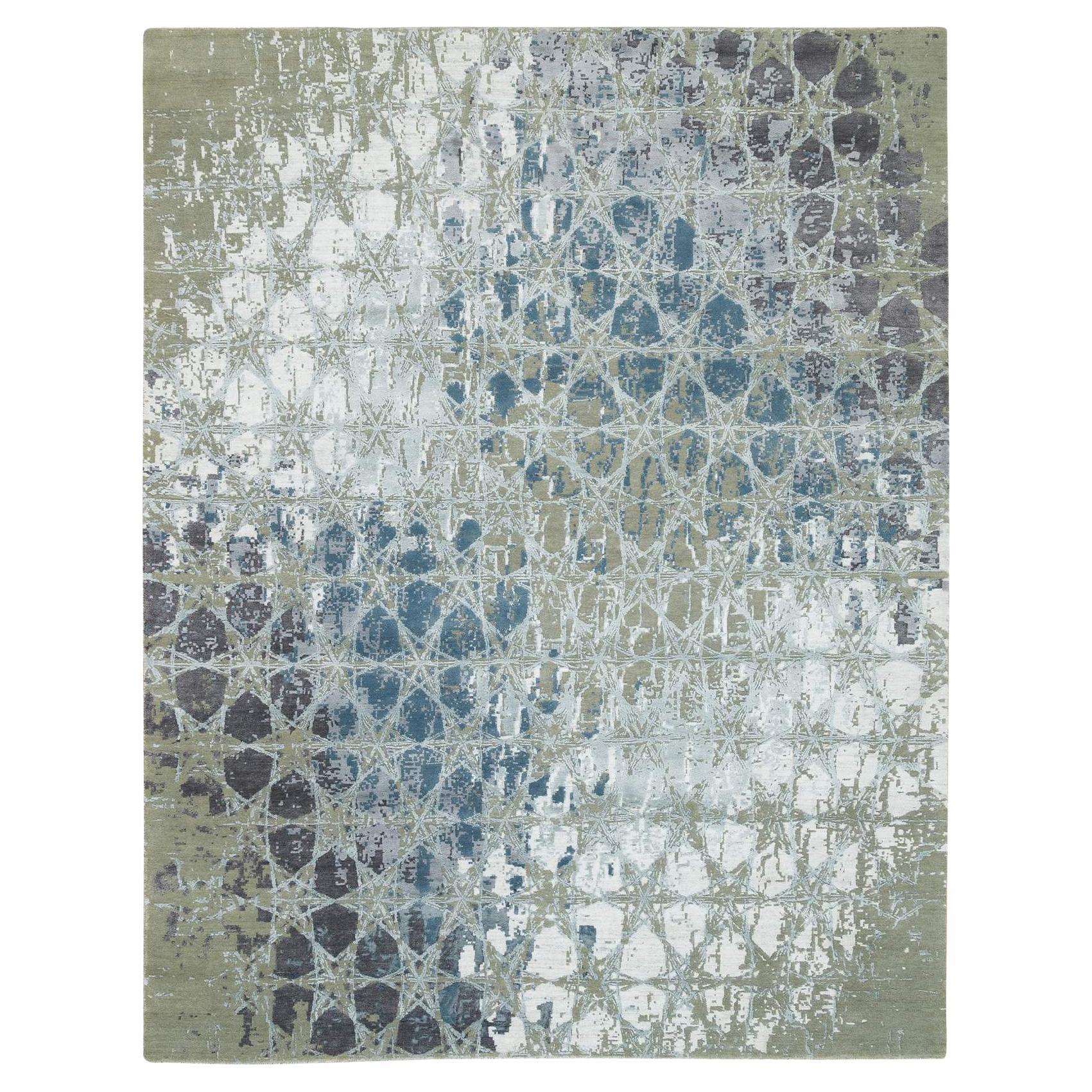 8'x9'10" Laine et soie grise THE HONEYCOMB Design Rugs orientaux noués à la main