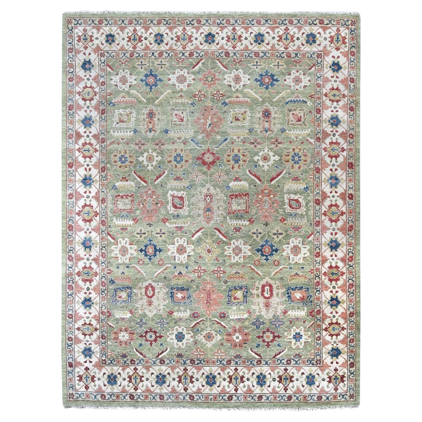 8
x9
10" Tapis d
Orient Vert All Over Heriz Design Noué à la main en Pure Laine