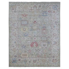 8'x9'10" Green Hand Knotted Pure Wool Afghan Angora Oushak Oriental Rug