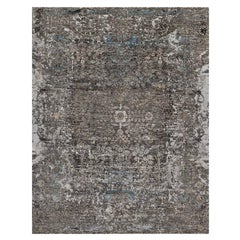 8'x9'10" Intense Gray Transitional Erased Seide mit Wolle Handgeknüpfter Teppich