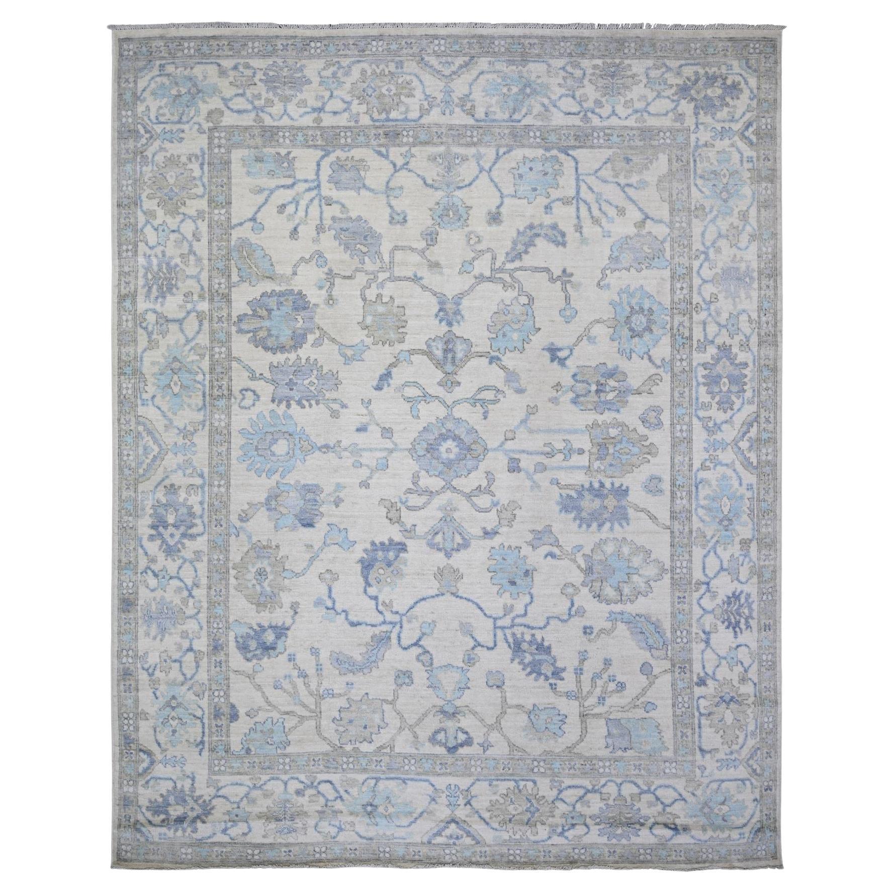 8'x9'10" Ivory Afghan Angora Oushak Wool Hand Knotted Oriental Rug