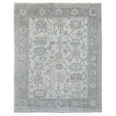 8'x9'10" Ivory Angora Oushak with Flowing and Open Design Hand Knotted Wool Rug