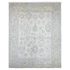 8'x9'10" Ivory Hand Knotted Angora Oushak Leaf Design Pure Wool Oriental Rug