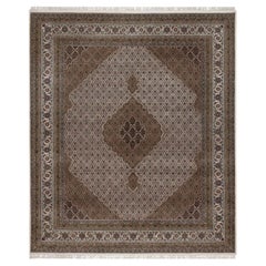 8'x9'10" Ivory Tabriz Mahi Fish Medallions Design Hand Knotted Pure Wool Rug