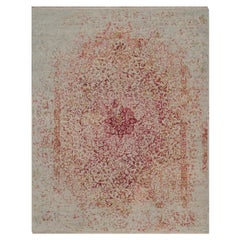8'x9'10" Ivory with Pink Hand Knotted Erased Medallion Design Wool & Silk Rug