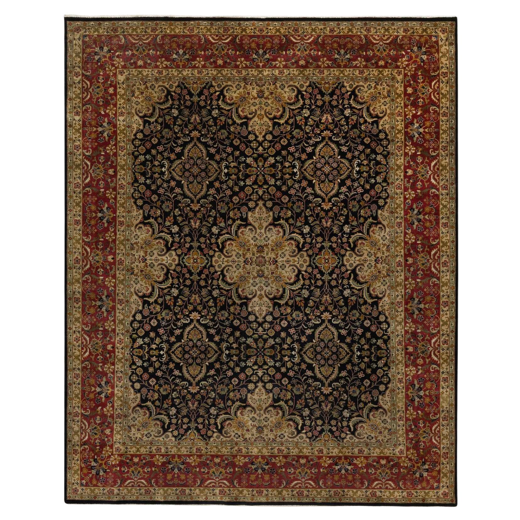 8
x9
10" Jat Schwarz Komplizierte Kashan Revival Neuseeland Wolle Hand geknüpft Teppich