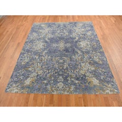8'x9'10" Lavender Gray, Abstract Design, Wool and Silk, Hand Knotted Rug