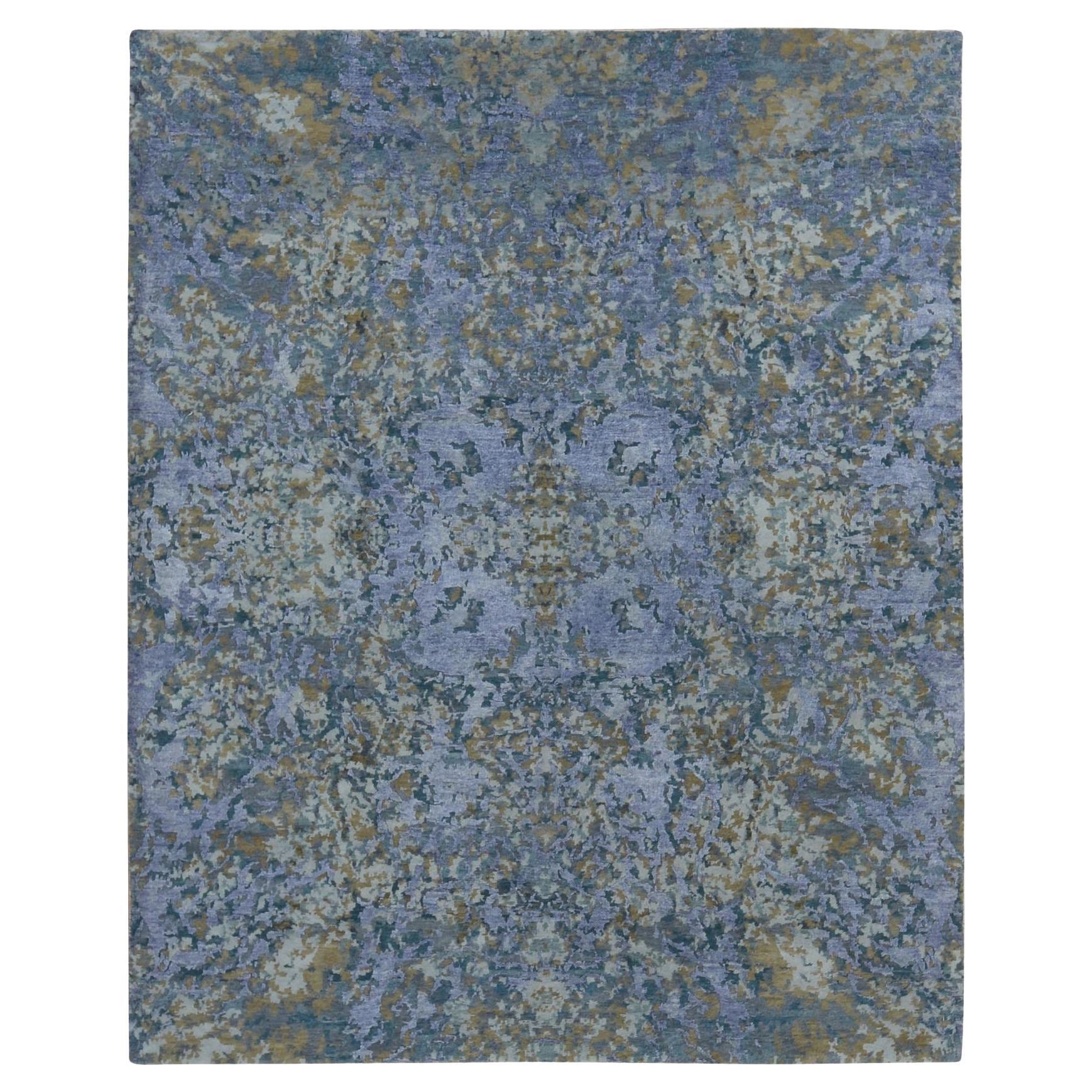 Tapis noué à la main gris lavande, design abstrait, 8'x9'10"