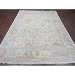 Tappeto Afghan Angora Oushak Leaf Design/One grigio chiaro annodato a mano in pura lana
