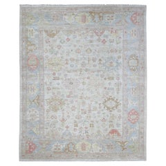 Tappeto Afghan Angora Oushak Leaf Design/One grigio chiaro annodato a mano in pura lana