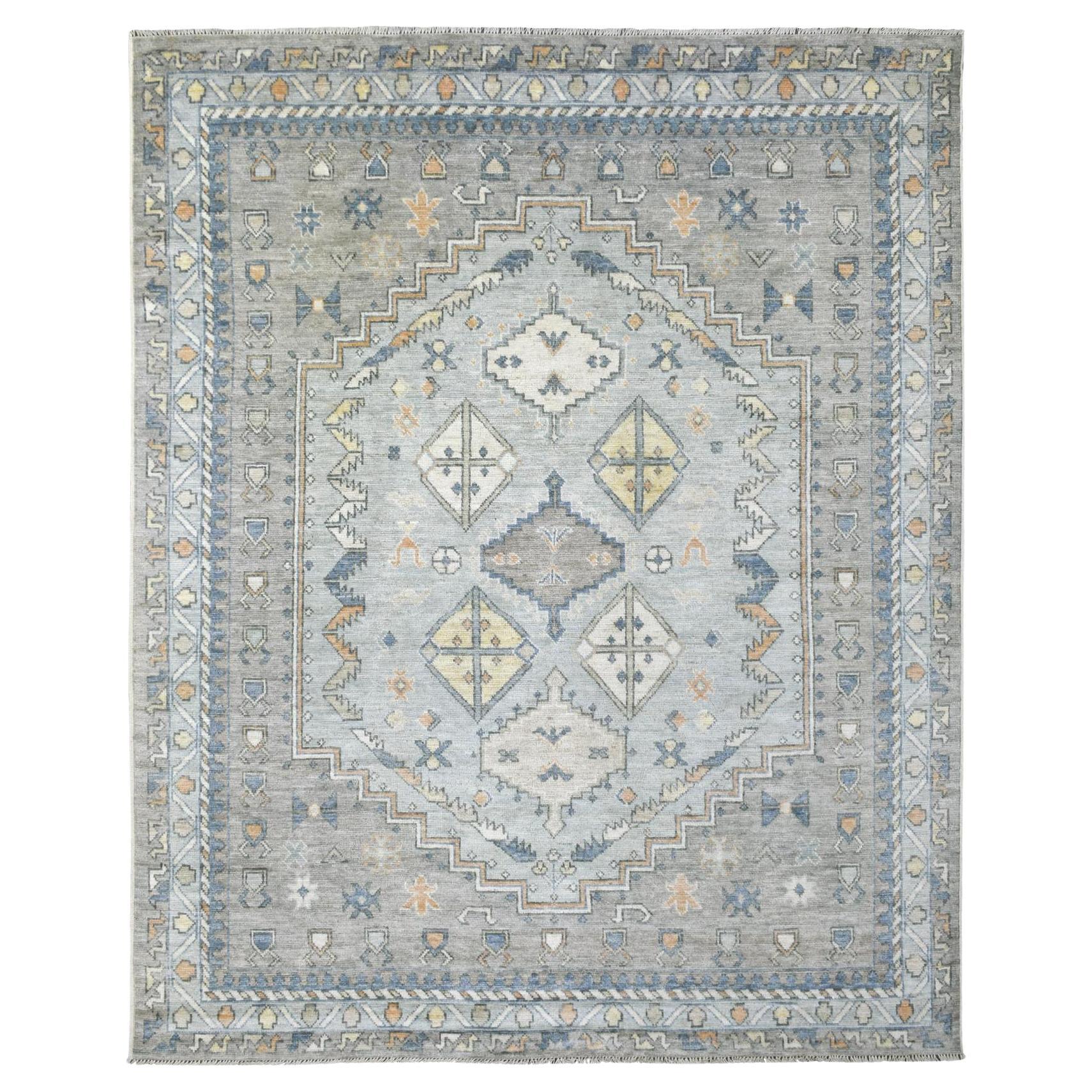 8'x9'10" Light Gray, Anatolian Village Inspired Hand Knotted Oriental Rug For Sale
