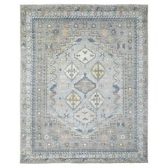 8'x9'10" Light Gray, Anatolian Village Inspired Hand Knotted Oriental Rug