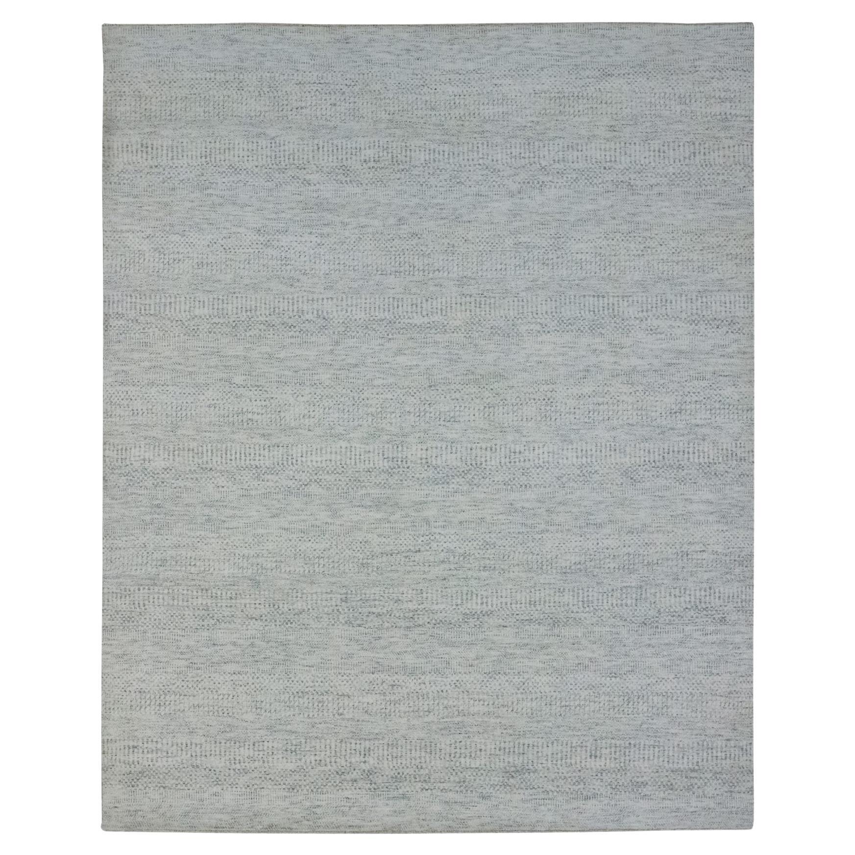 8'x9'10" Light Gray Modern Grass Design Pure Wool Hand Knotted Oriental Rug For Sale