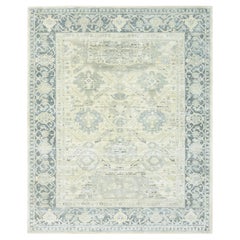 8'x9'10" Misty Gray Handgeknüpfter Teppich aus Seide und oxidierter Wolle im Oushak-Design in Misty Gray