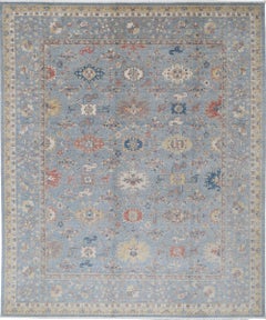 Alfombra Moderna de Oushak de 8'x9'10", Patrón Floral para Decoración del Hogar, 100% Lana