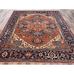 8'x9'10" Orange Hand Knotted Aryana Collection Serapi Heriz Wool Oriental Rug