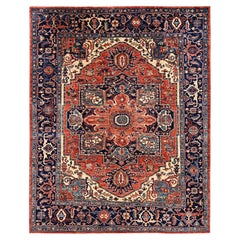 8'x9'10" Orange Hand Knotted Aryana Collection Serapi Heriz Wool Oriental Rug