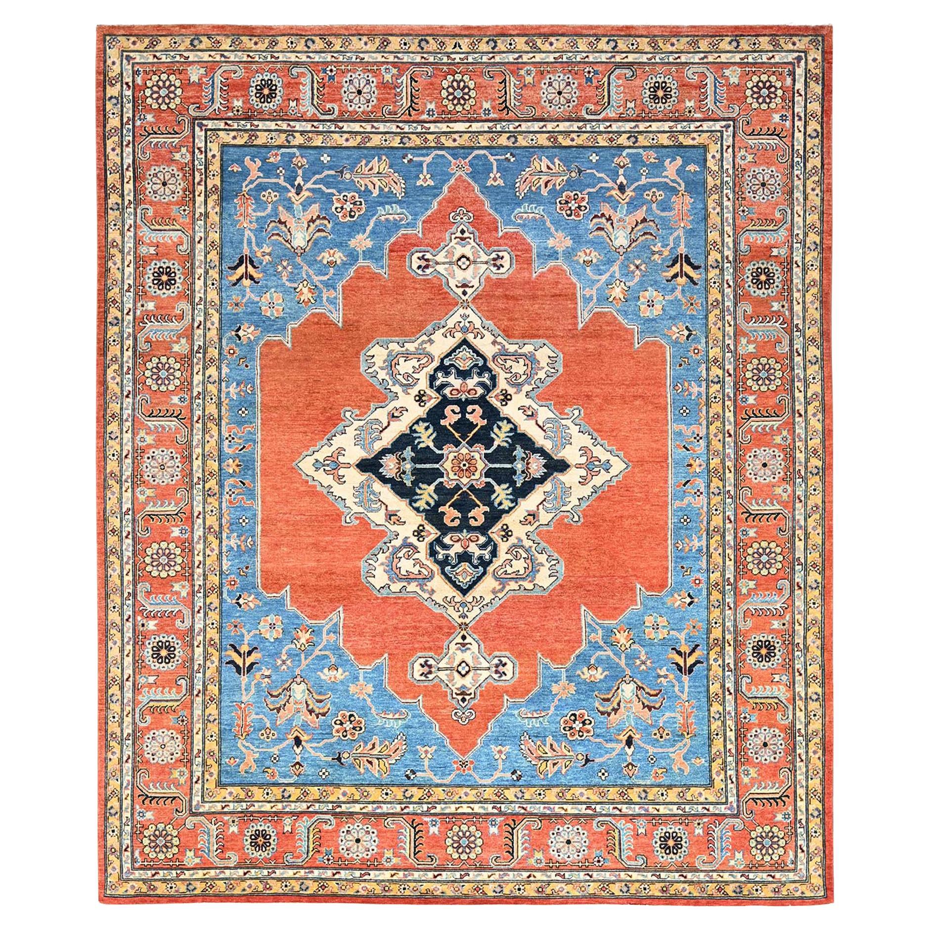 8'x9'10" Orange, Soft Wool, Afghan Peshawar, Hand Knotted, Oriental Rug