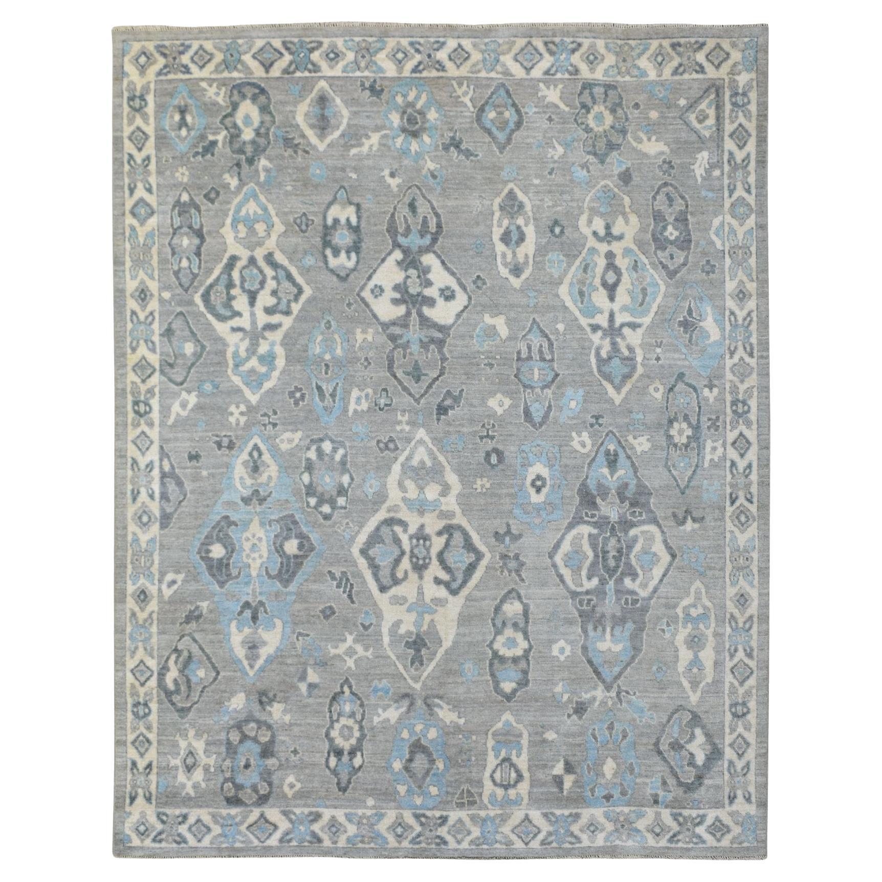 Tappeto Oushak afgano grigio canna di fucile annodato a mano in lana organica 8'x9'10"
