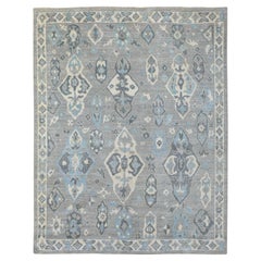Tappeto Oushak afgano grigio canna di fucile annodato a mano in lana organica 8'x9'10"