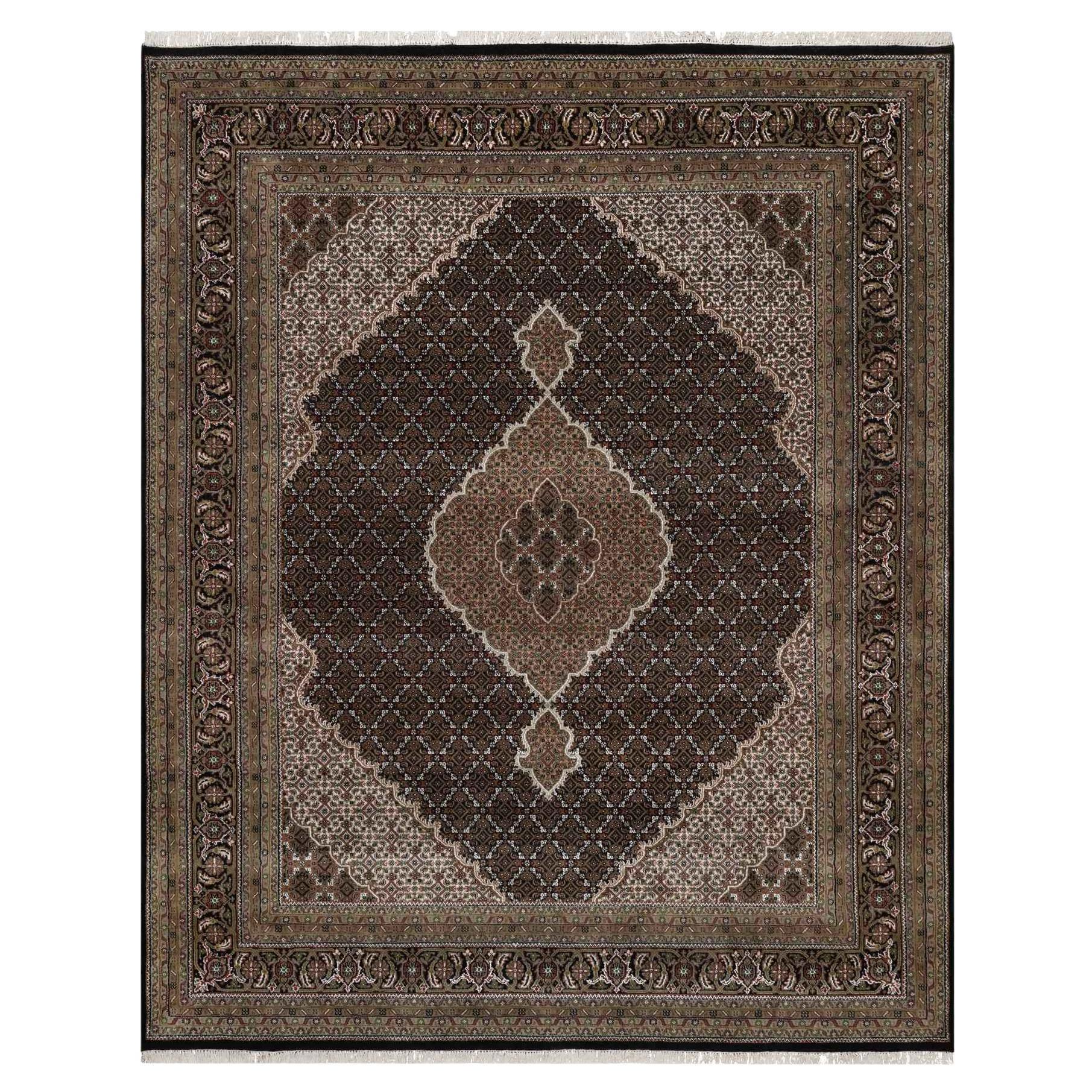 8
x9
10" Premium Black Hand Knotted 175 KPSI Tabriz Mahi Pure Wool Oriental Rug