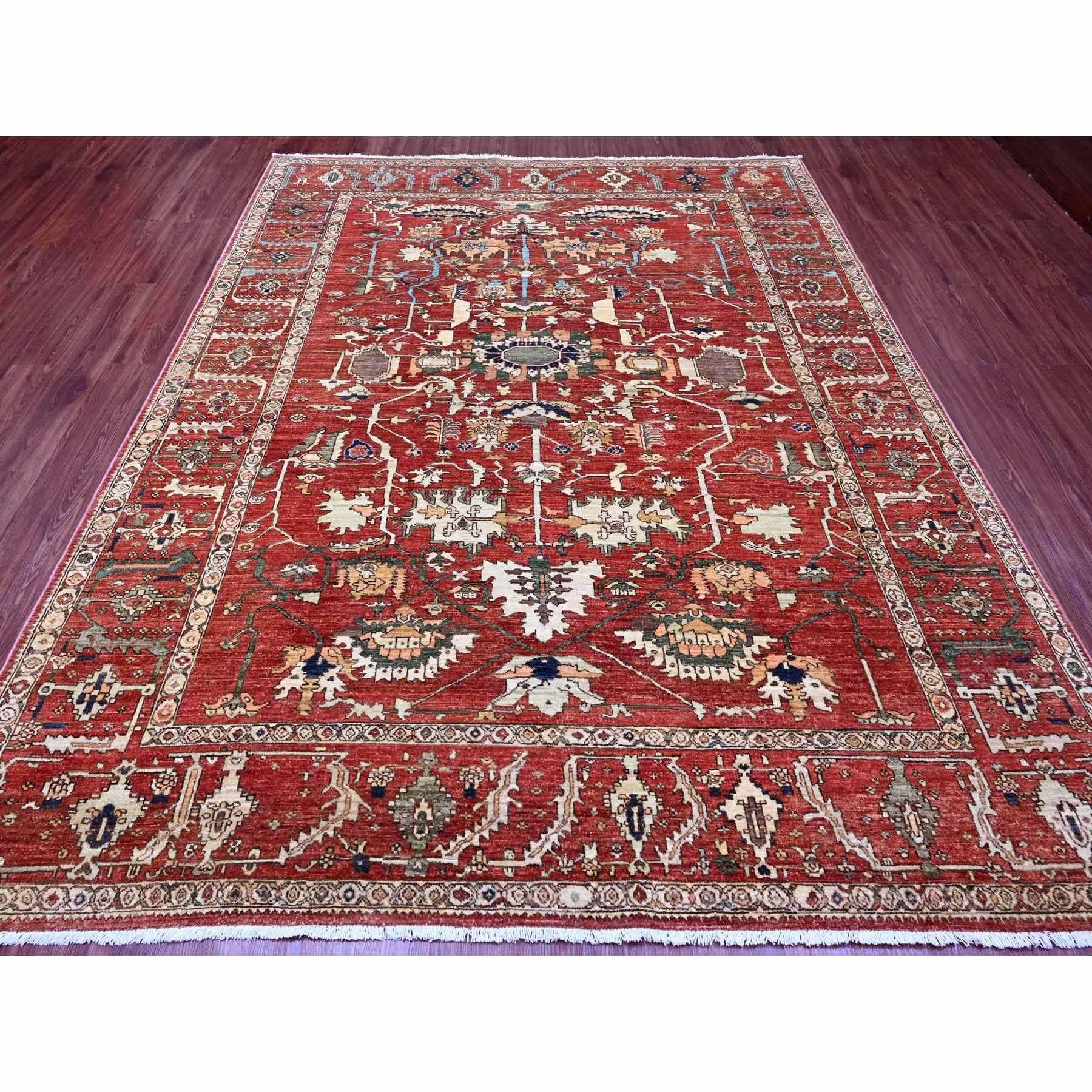 Rojo Imperial, Colección Aryana, Peshawar con diseño Heriz por todas partes, Tejido denso, Lana de alta montaña, Anudada a mano, Tintes vegetales, Alfombra oriental
Materiales primarios: Lana
Látex: Sin pelo 
altura: 0,25 Pulgadas
Estilo: