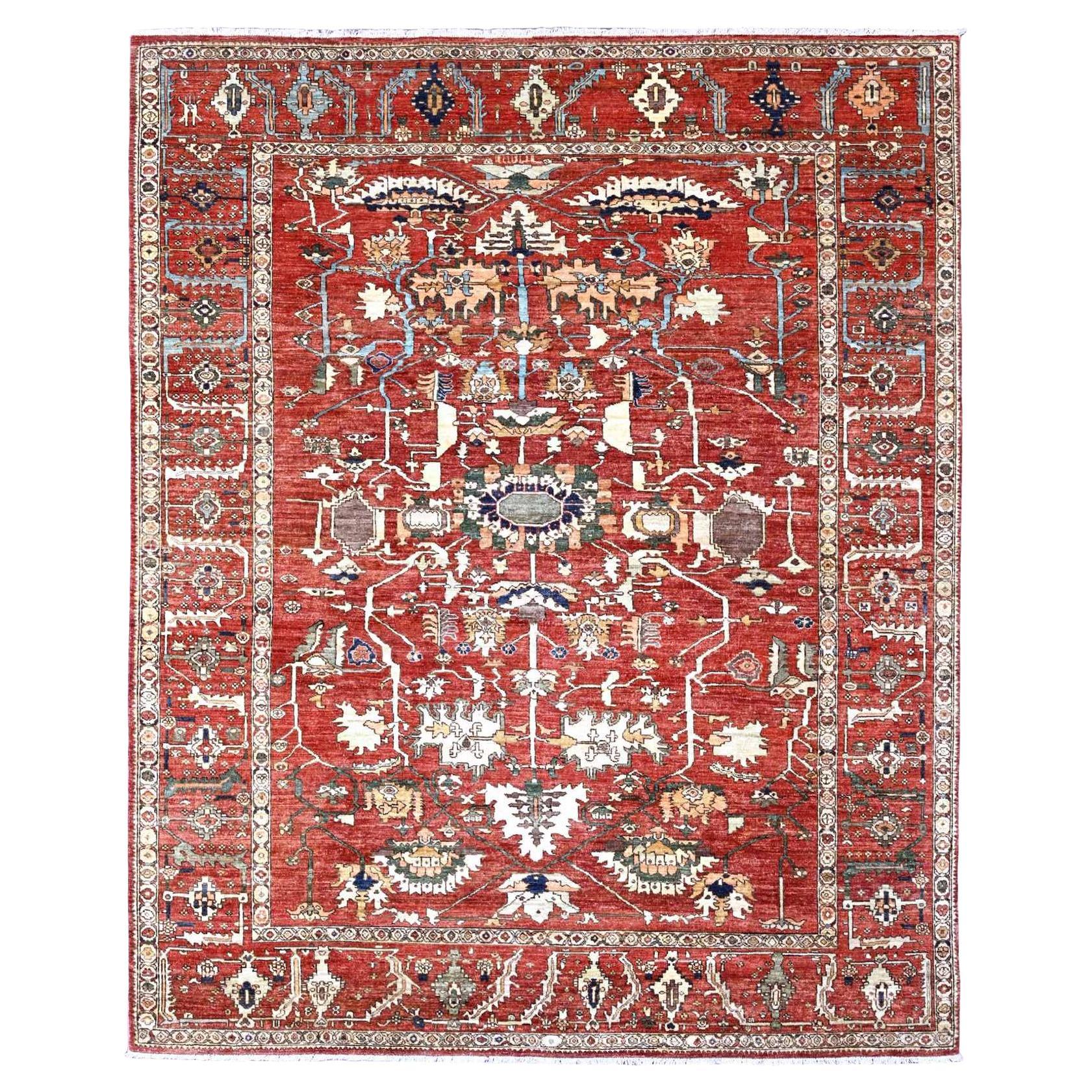 8'x9'10" Red Aryana Collection Peshawar with Heriz Design Hand Knotted Wool Rug