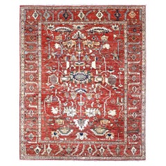 8'x9'10" Red Aryana Collection Peshawar with Heriz Design Hand Knotted Wool Rug