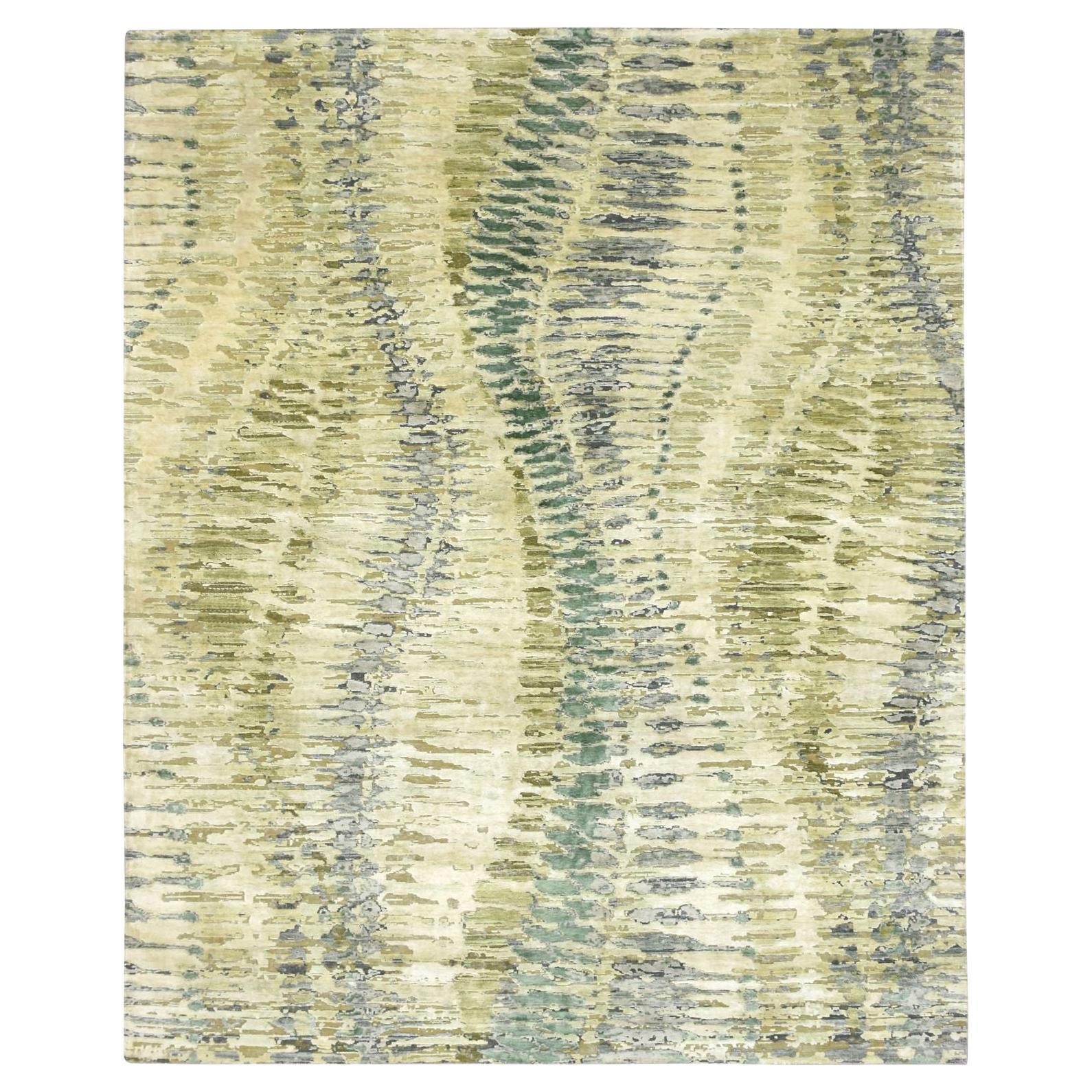 8
x9
10" Shades of Green Crocodile Safari Design 100% Silk Hand Knotted Rug For Sale